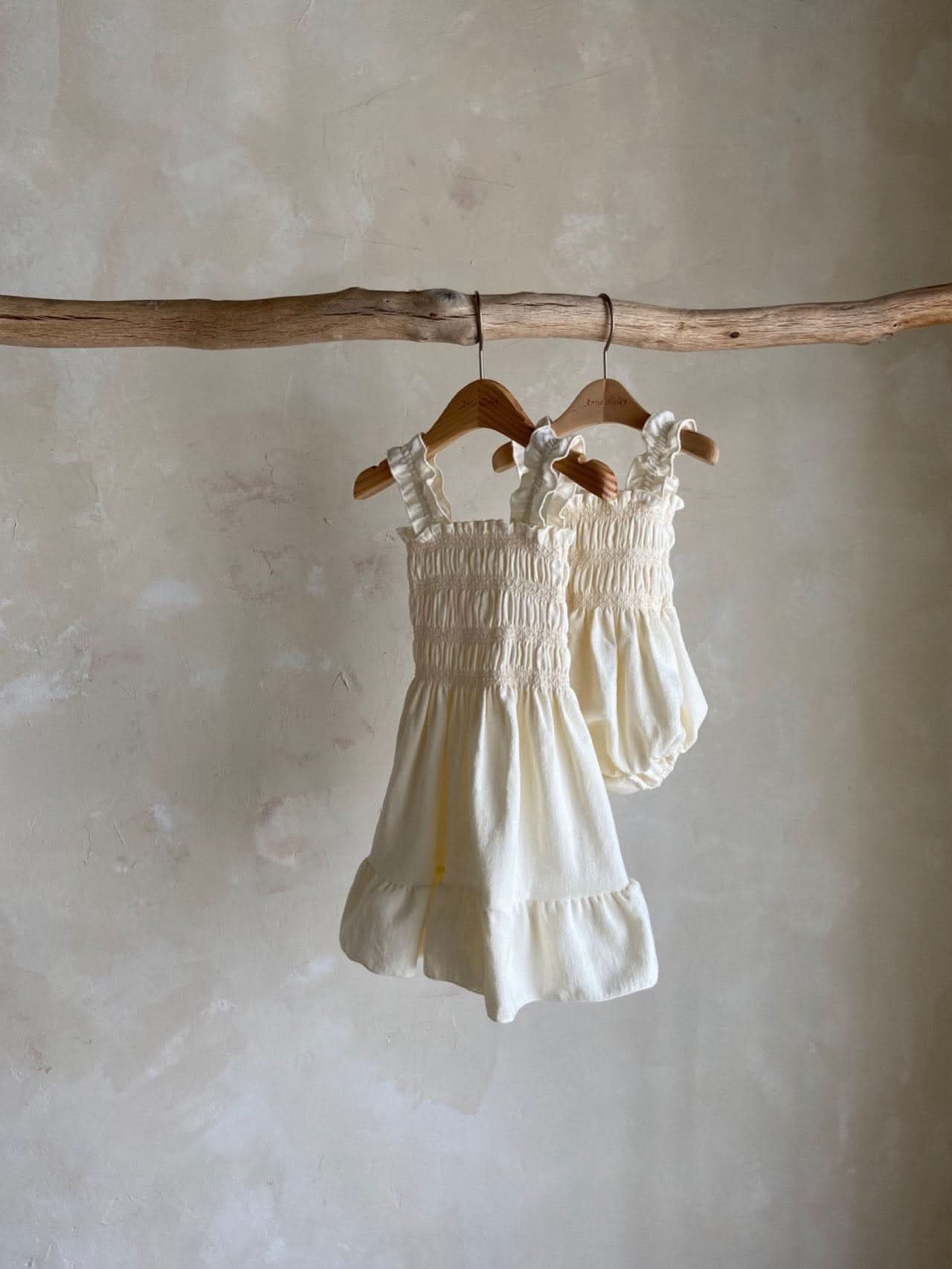 Girls Ann Frill Strap Smocked Bodice Dress (2 - 4y) - Cream kids outfit
