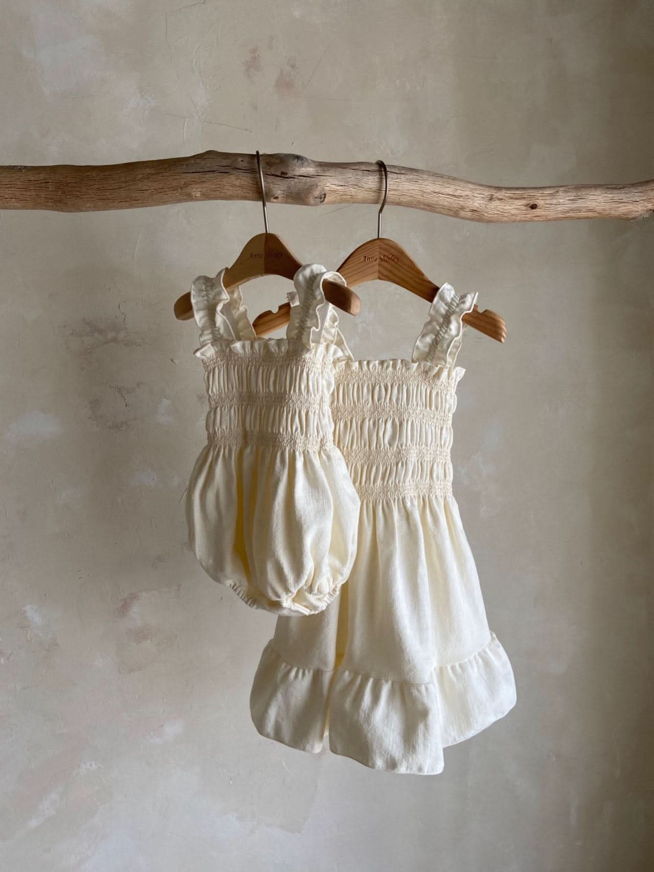 Girls Ann Frill Strap Smocked Bodice Dress (2 - 4y) - Cream kids outfit