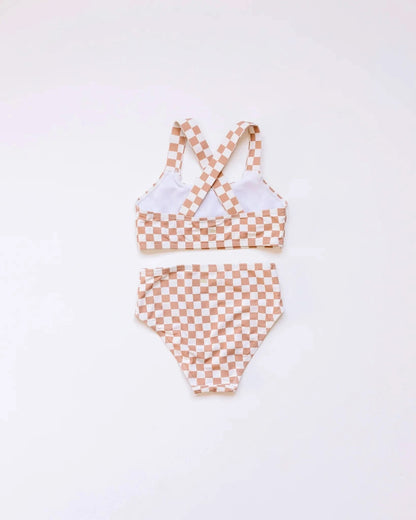 Girl's Basic Bikini | Tan Checkered (0 - 18m) kids outfit