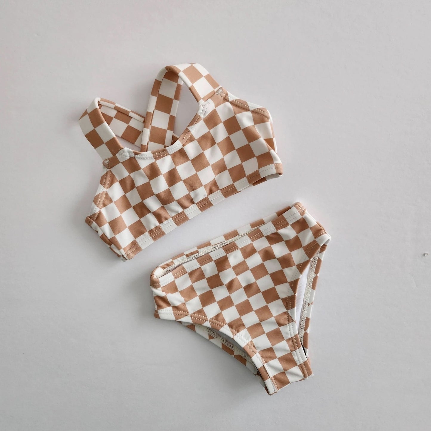 Girl's Basic Bikini | Tan Checkered (0 - 18m) kids outfit