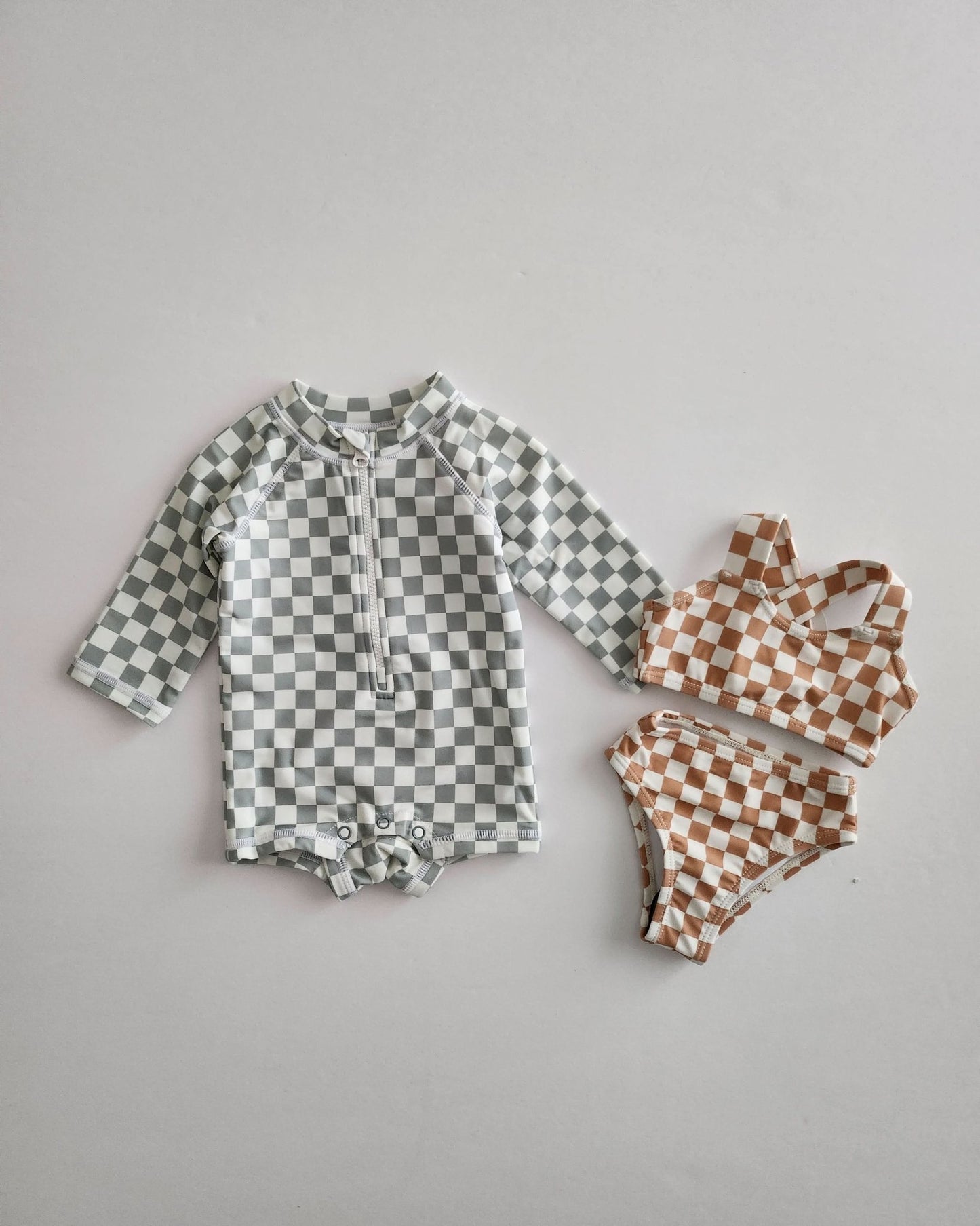 Girl's Basic Bikini | Tan Checkered (0 - 18m) kids outfit