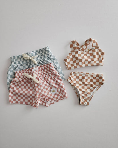Girl's Basic Bikini | Tan Checkered (0 - 18m) kids outfit