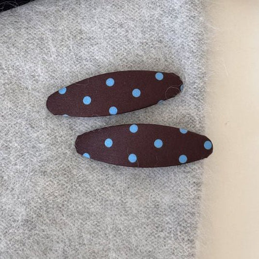 Girls Blue Polka Dot Hair Clips (2pk) - Brown kids outfit