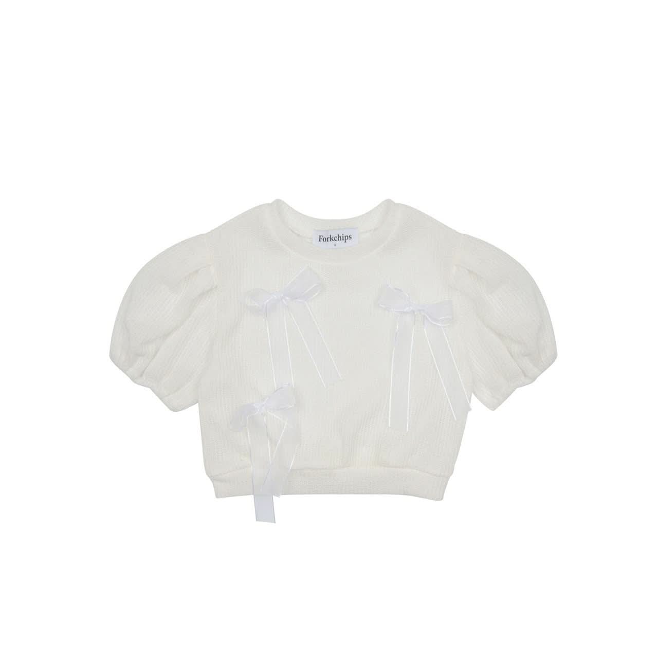 Girls Bow Detail Short Sleeve Summer Knit Top (3 - 6y) - Ivory kids outfit