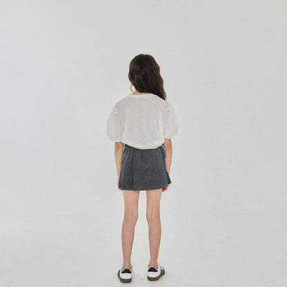 Girls Bow Detail Short Sleeve Summer Knit Top (3 - 6y) - Ivory kids outfit