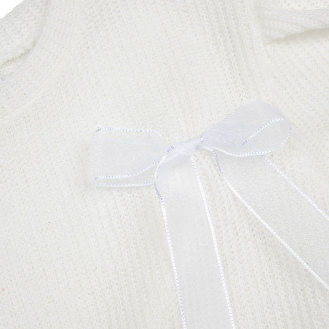 Girls Bow Detail Short Sleeve Summer Knit Top (3 - 6y) - Ivory kids outfit