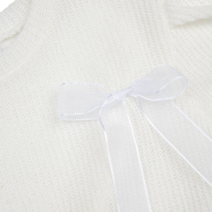 Girls Bow Detail Short Sleeve Summer Knit Top (3 - 6y) - Ivory kids outfit