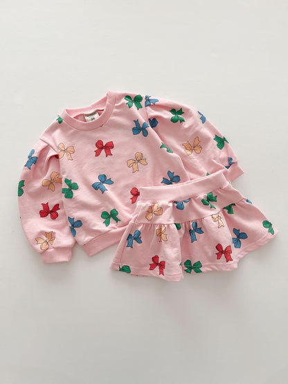 Girls Bow Print Sweatshirt & Skirt Set (1 - 6y) - 2 Colors kids outfit