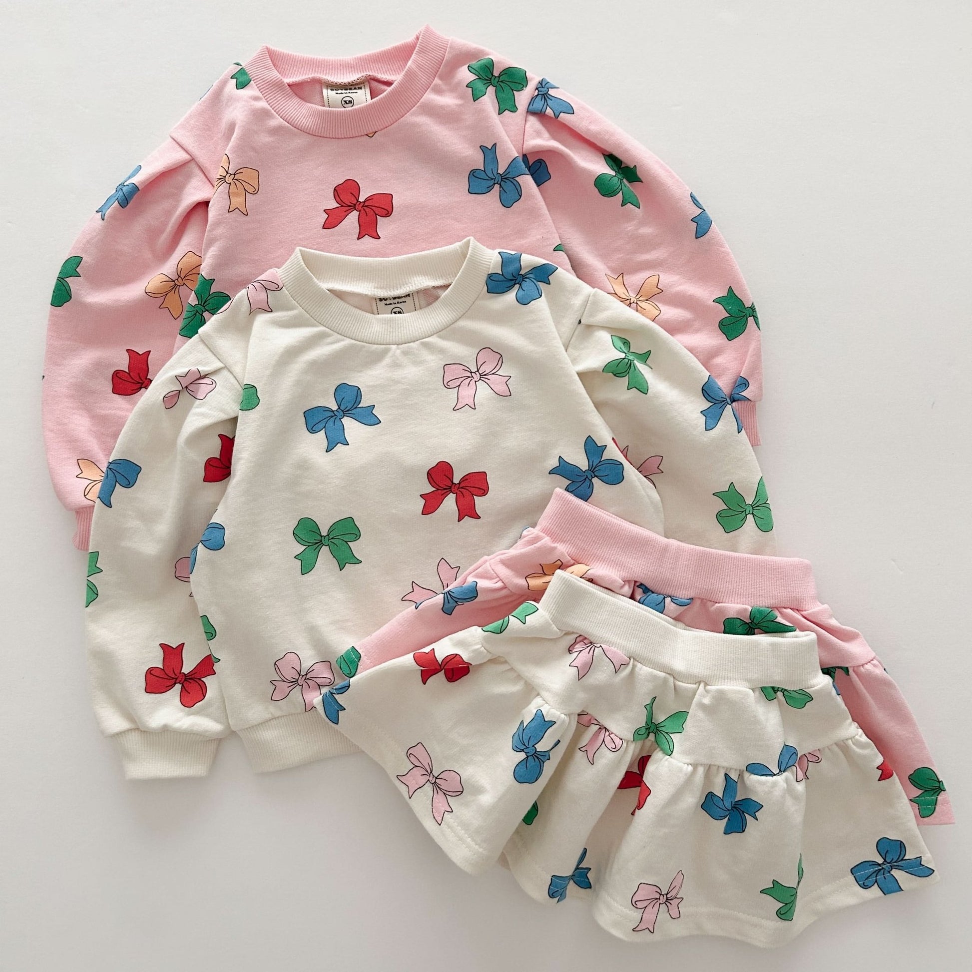 Girls Bow Print Sweatshirt & Skirt Set (1 - 6y) - 2 Colors kids outfit