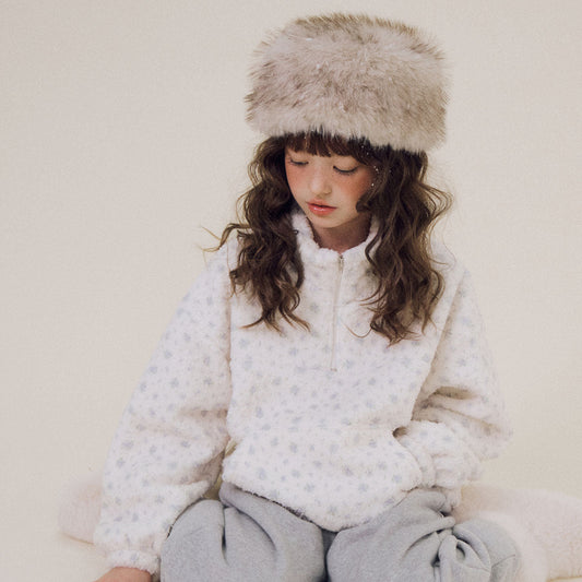 Girls Daisy Sherpa Mock Neck Zip-Up Jacket(3-10y) - Floral Ivory kids outfit
