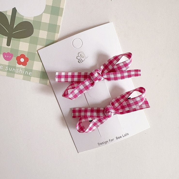 Girls Gingham Bow Snap Hair Clips (2pk) - 6 Colors kids outfit