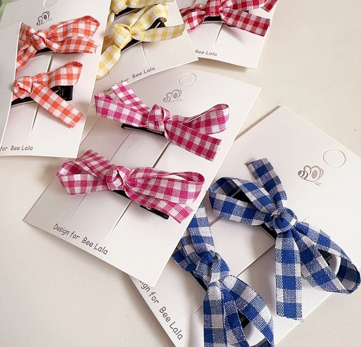 Girls Gingham Bow Snap Hair Clips (2pk) - 6 Colors kids outfit