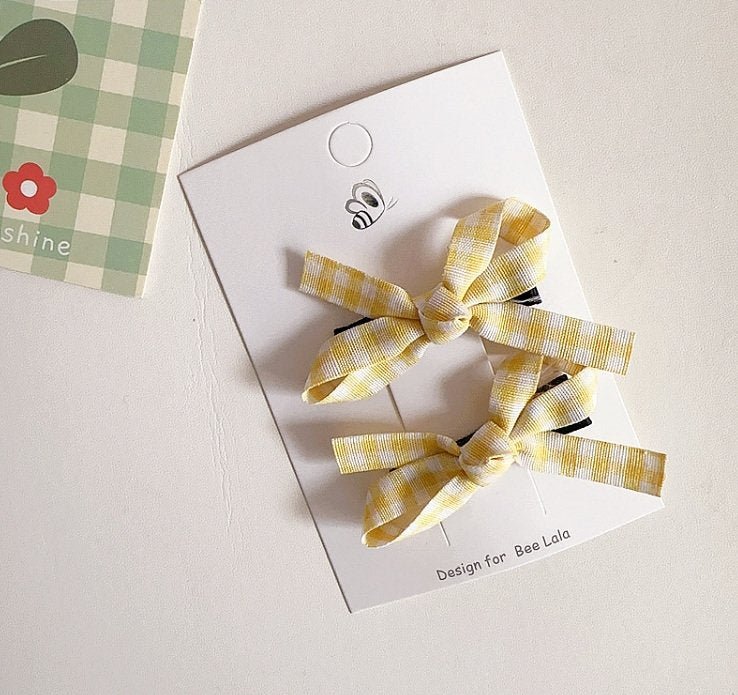 Girls Gingham Bow Snap Hair Clips (2pk) - 6 Colors kids outfit