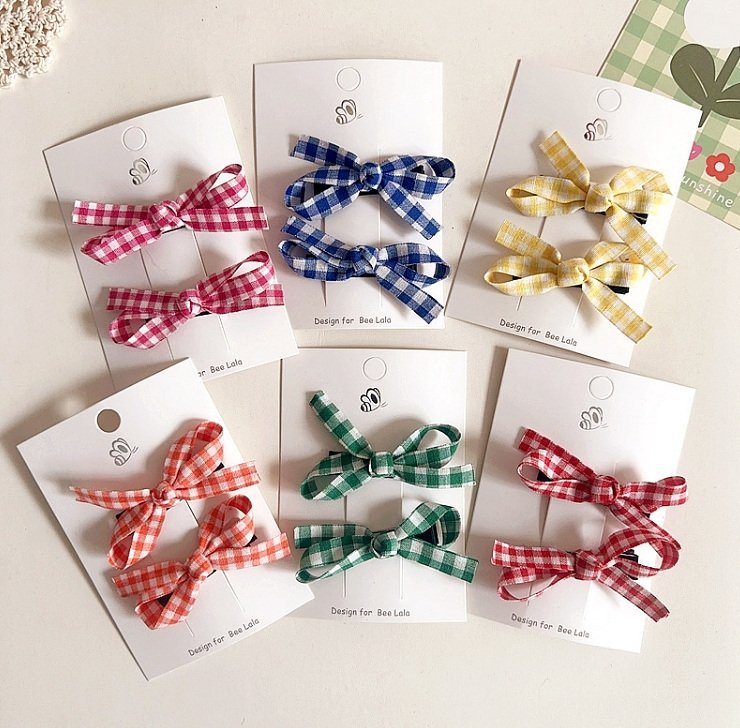 Girls Gingham Bow Snap Hair Clips (2pk) - 6 Colors kids outfit