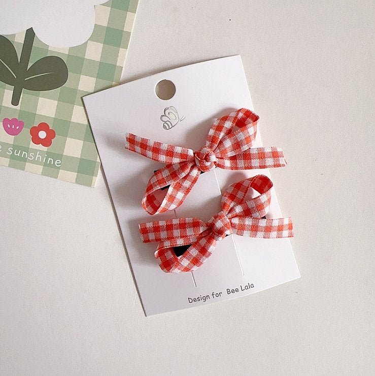 Girls Gingham Bow Snap Hair Clips (2pk) - 6 Colors kids outfit