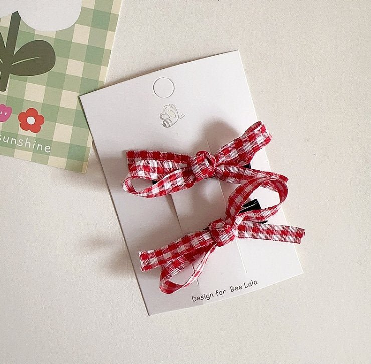 Girls Gingham Bow Snap Hair Clips (2pk) - 6 Colors kids outfit
