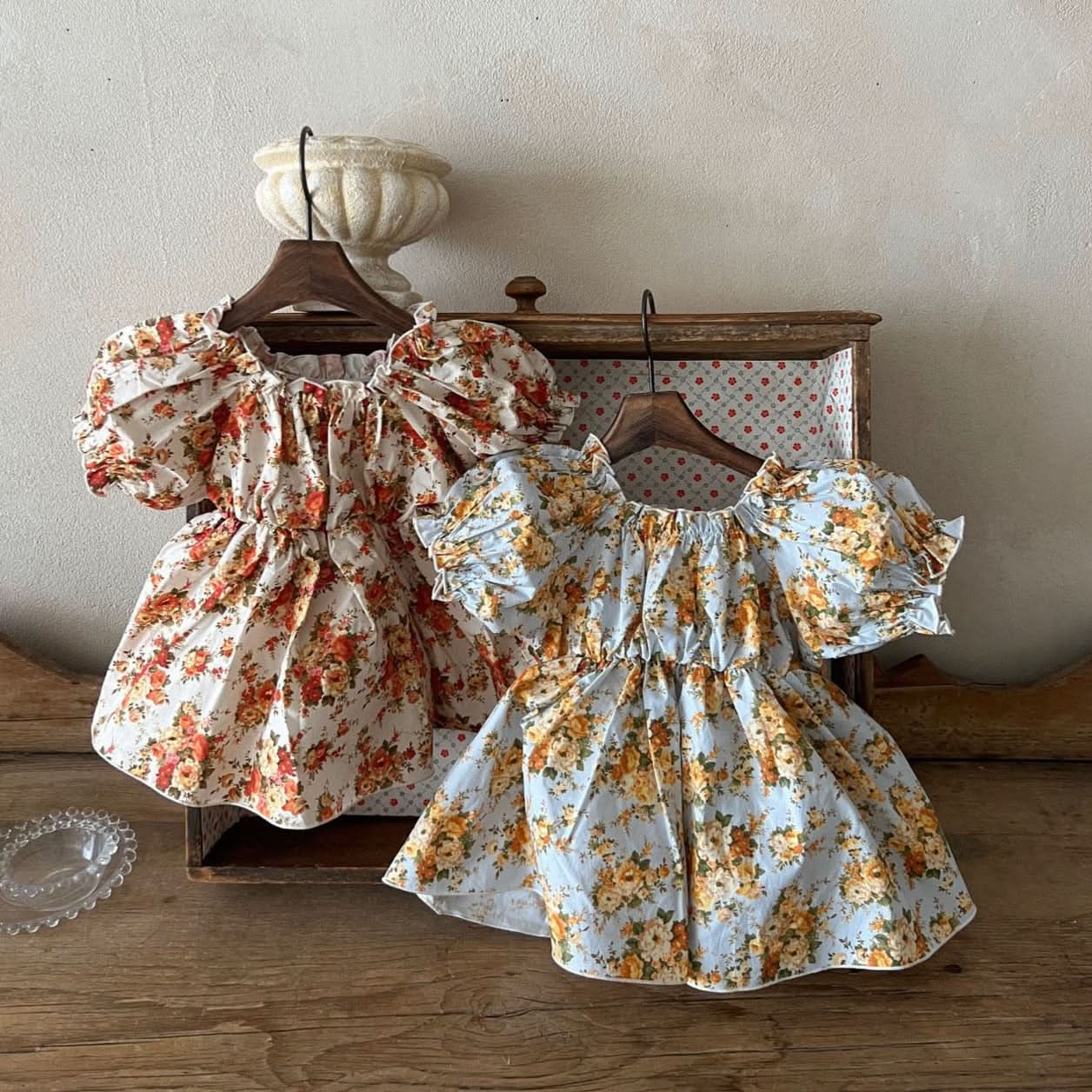 Girls Lala Floral Short Puff Sleeve Dress (1 - 6y) - 2 Colors kids outfit