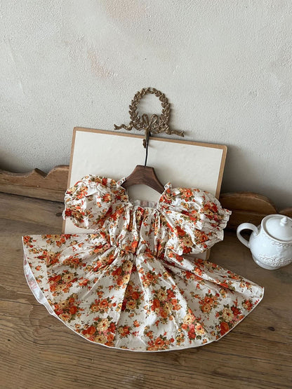 Girls Lala Floral Short Puff Sleeve Dress (1 - 6y) - 2 Colors kids outfit