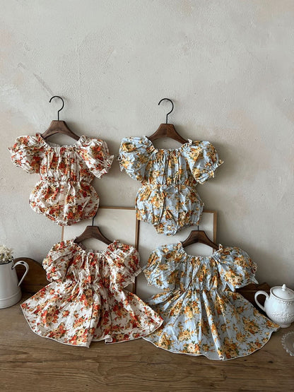 Girls Lala Floral Short Puff Sleeve Dress (1 - 6y) - 2 Colors kids outfit