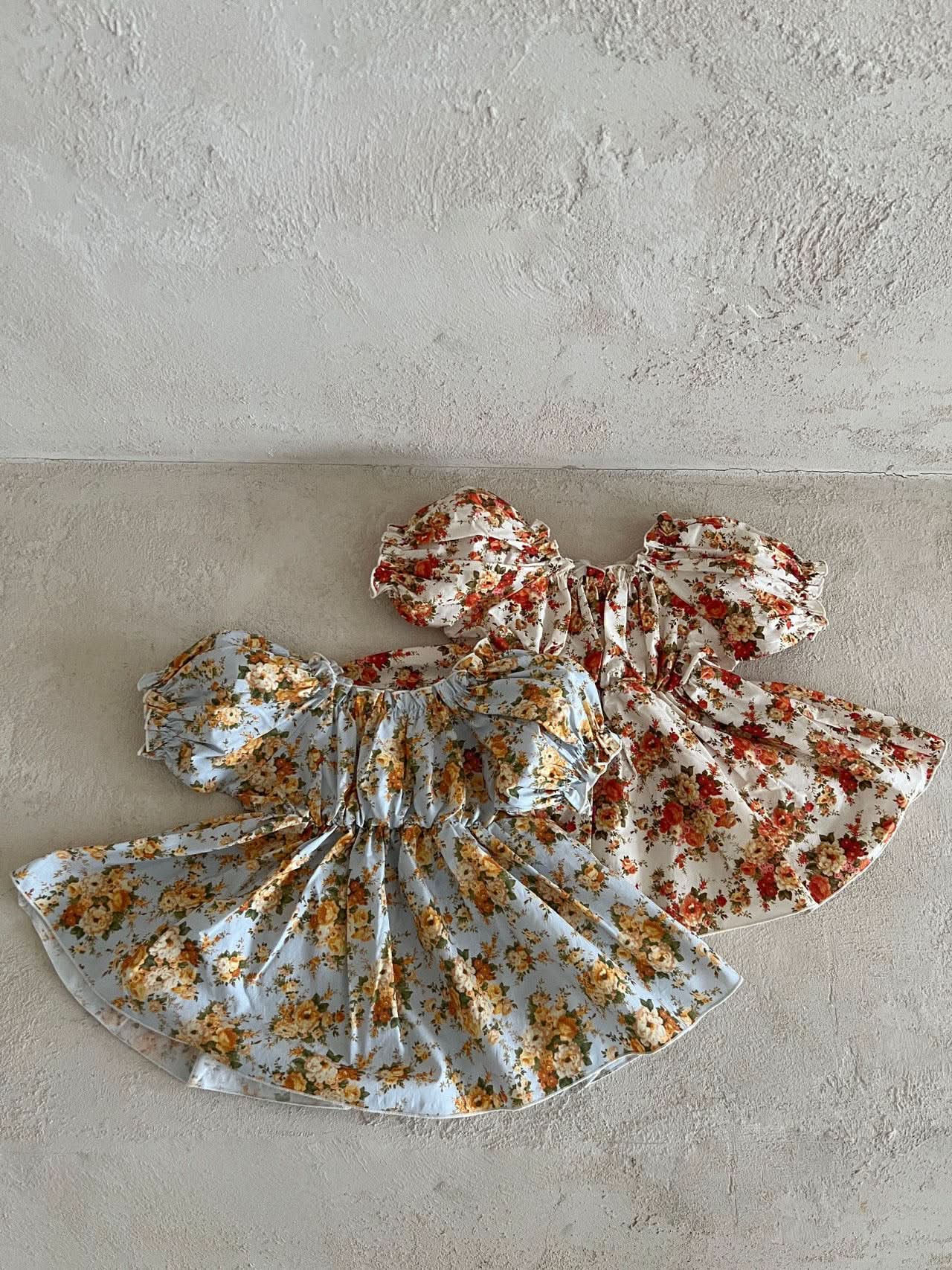 Girls Lala Floral Short Puff Sleeve Dress (1 - 6y) - 2 Colors kids outfit