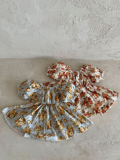Girls Lala Floral Short Puff Sleeve Dress (1 - 6y) - 2 Colors kids outfit
