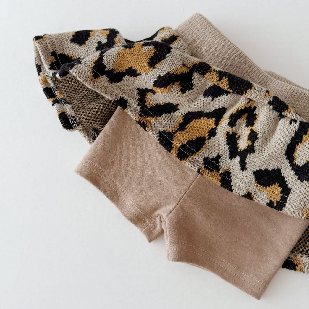Girls Leopard Knitted Sweatshirt and Skirted Shorts Set (1 - 6y) - 2 Colors kids outfit