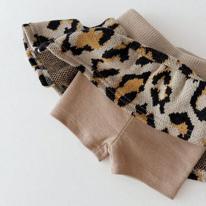 Girls Leopard Knitted Sweatshirt and Skirted Shorts Set (1 - 6y) - 2 Colors kids outfit