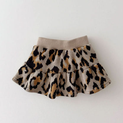Girls Leopard Knitted Sweatshirt and Skirted Shorts Set (1 - 6y) - 2 Colors kids outfit