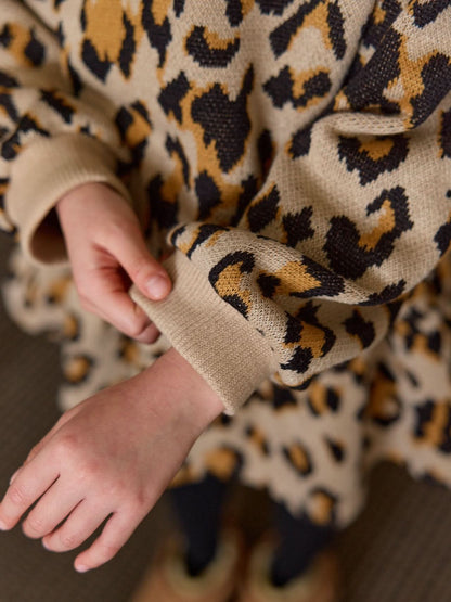 Girls Leopard Knitted Sweatshirt and Skirted Shorts Set (1 - 6y) - 2 Colors kids outfit