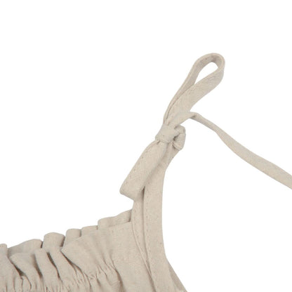 Girls Linen Balloon Halter Top and Wide Pants Set (3 - 6y) - Beige kids outfit