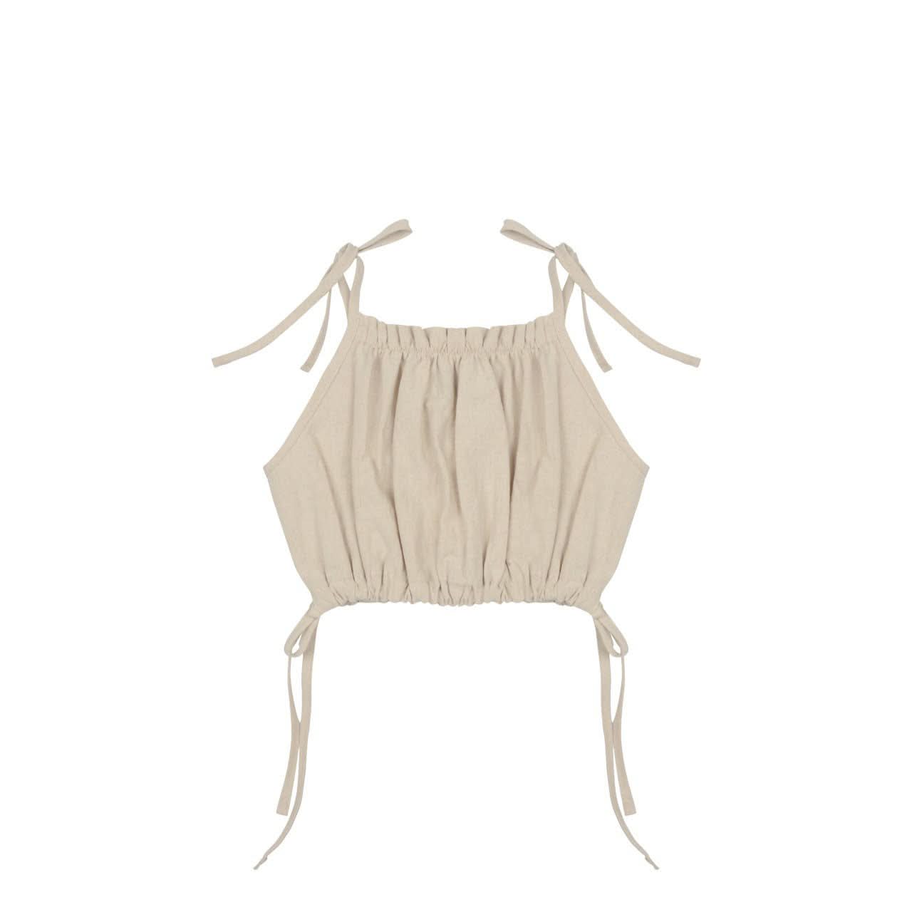 Girls Linen Balloon Halter Top and Wide Pants Set (3 - 6y) - Beige kids outfit