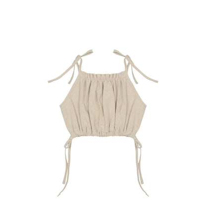 Girls Linen Balloon Halter Top and Wide Pants Set (3 - 6y) - Beige kids outfit
