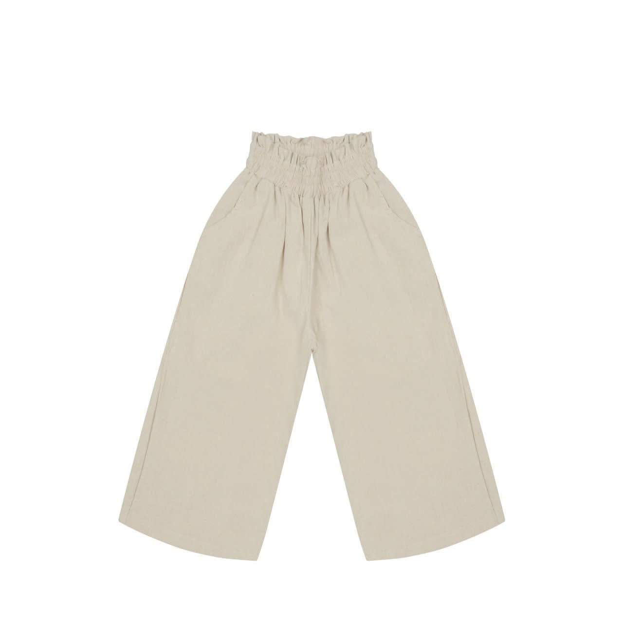 Girls Linen Balloon Halter Top and Wide Pants Set (3 - 6y) - Beige kids outfit