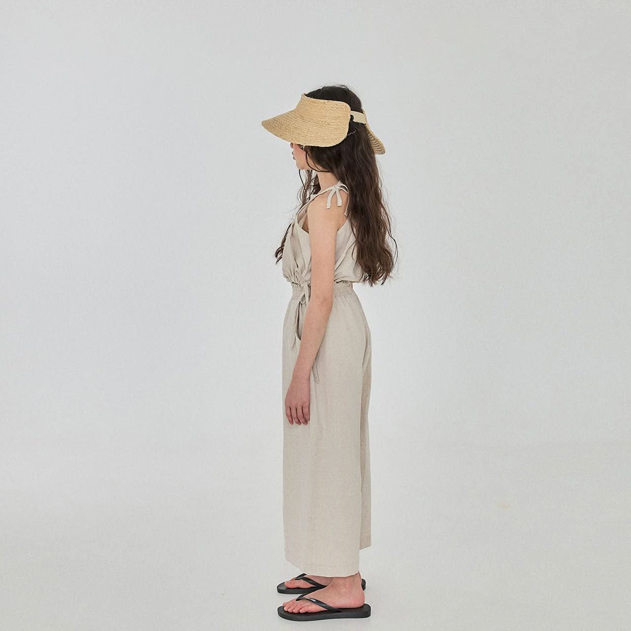 Girls Linen Balloon Halter Top and Wide Pants Set (3 - 6y) - Beige kids outfit