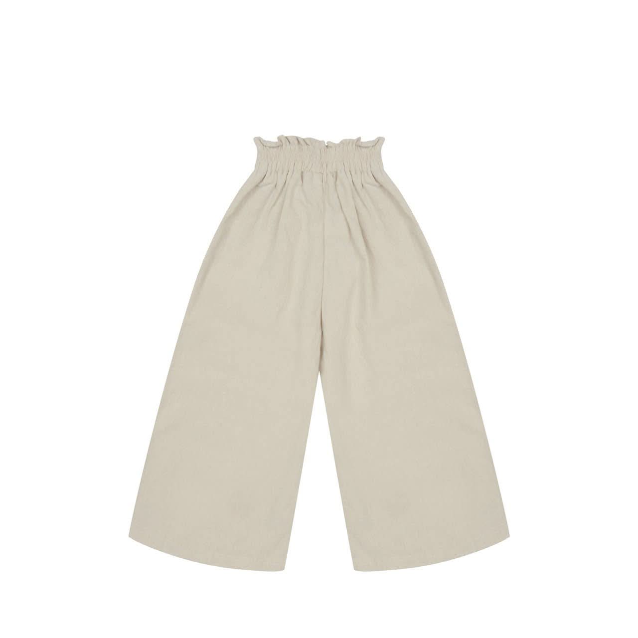 Girls Linen Balloon Halter Top and Wide Pants Set (3 - 6y) - Beige kids outfit