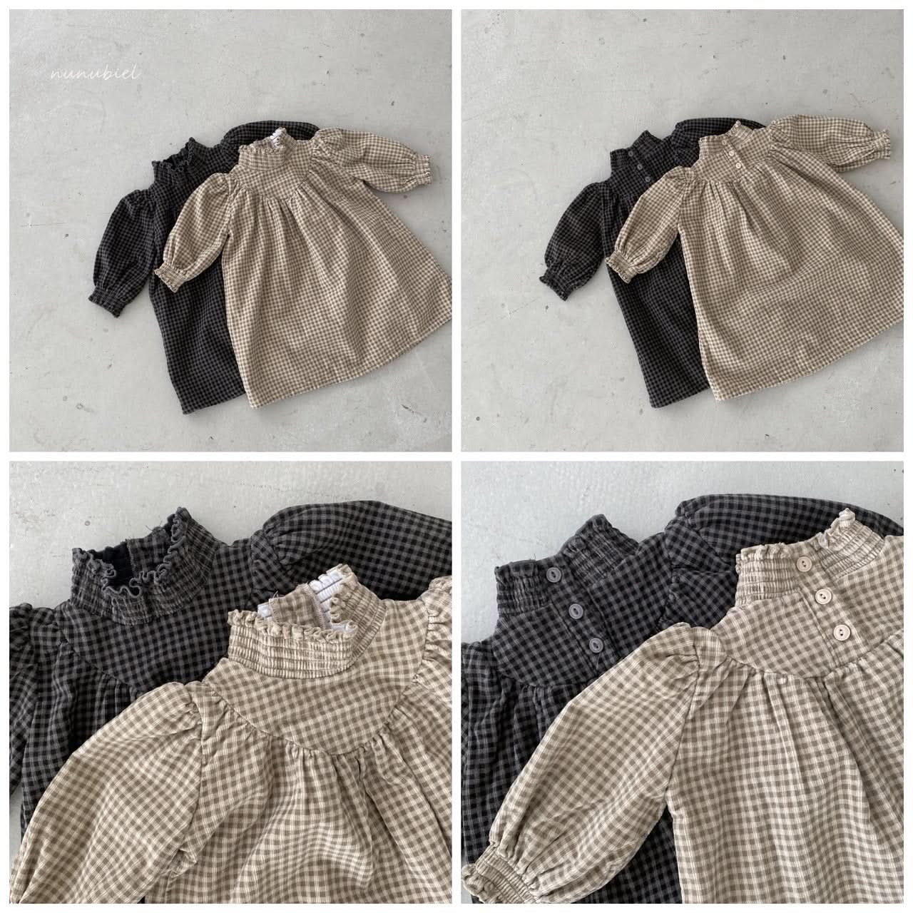 Girls Nunu Fleece - Lined Gingham Corduroy Dress (1 - 6y) - Beige kids outfit