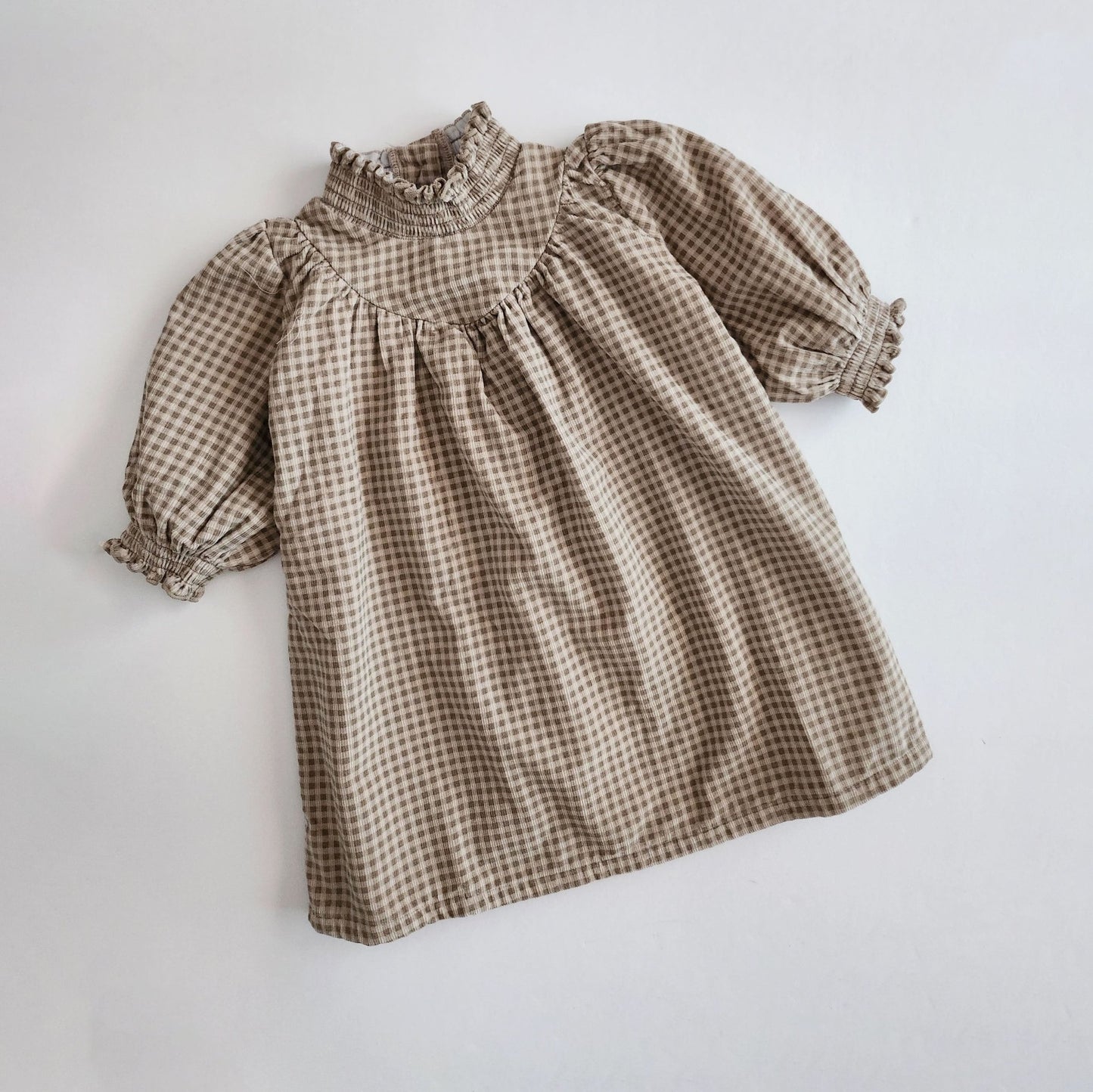 Girls Nunu Fleece - Lined Gingham Corduroy Dress (1 - 6y) - Beige kids outfit