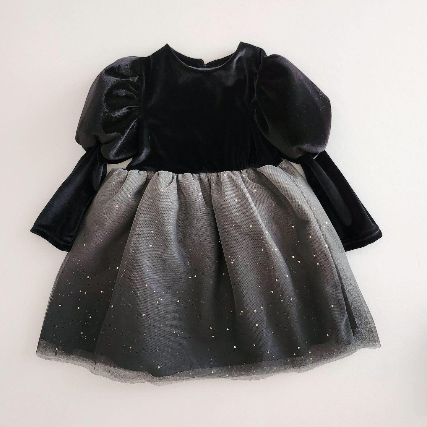 Girls Puff Sleeve Star Print Organza Dress (1 - 6y) - Black kids outfit