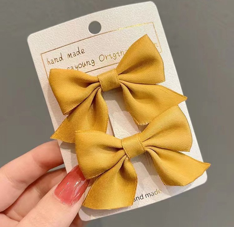 Girls Satin Bow Hair Clips (2pk) - 8 Colors - AT NOON STORE