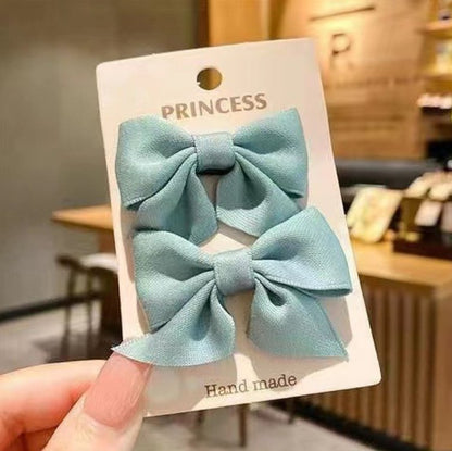 Girls Satin Bow Hair Clips (2pk) - 8 Colors - AT NOON STORE