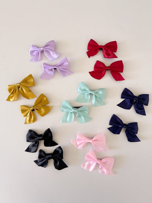 Girls Satin Bow Hair Clips (2pk) - 8 Colors kids outfit