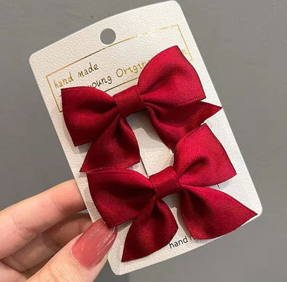 Girls Satin Bow Hair Clips (2pk) - 8 Colors - AT NOON STORE