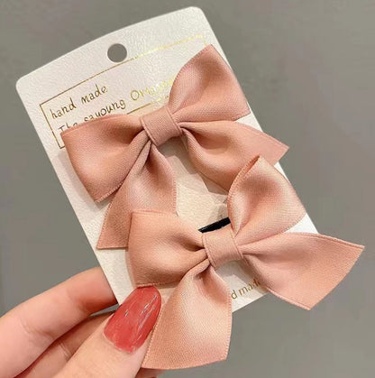 Girls Satin Bow Hair Clips (2pk) - 8 Colors - AT NOON STORE