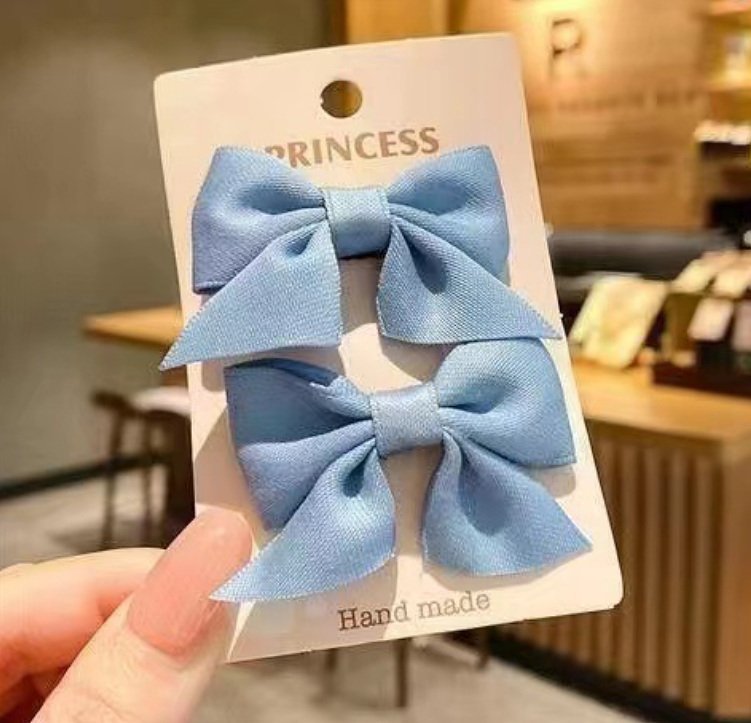 Girls Satin Bow Hair Clips (2pk) - 8 Colors - AT NOON STORE