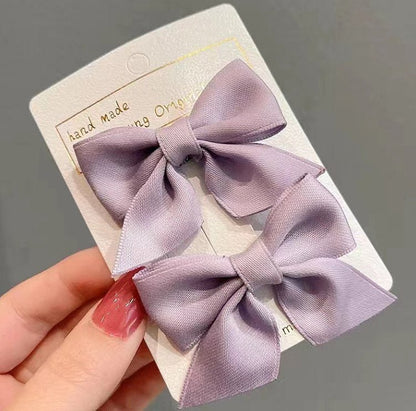 Girls Satin Bow Hair Clips (2pk) - 8 Colors - AT NOON STORE