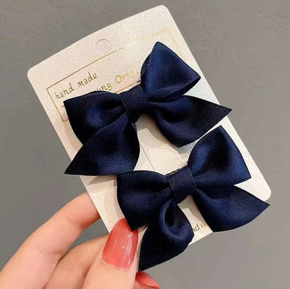 Girls Satin Bow Hair Clips (2pk) - 8 Colors - AT NOON STORE