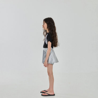 Girls Silver Bow Short Sleeve Cropped Top (3 - 6y) - Black kids outfit