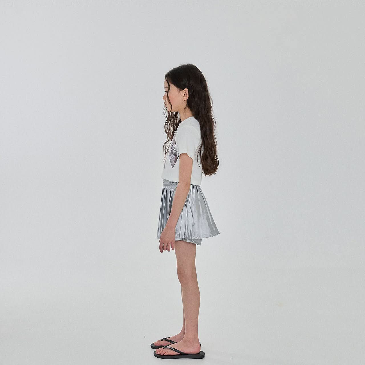 Girls Silver Bow Short Sleeve Cropped Top (3 - 6y) - Ivory kids outfit