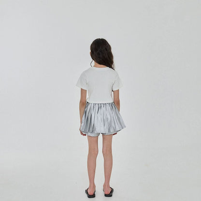 Girls Silver Wrap Pleated Skirted Pants(3 - 6y) - Silver kids outfit