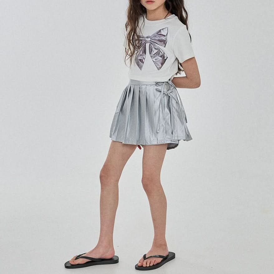 Girls Silver Wrap Pleated Skirted Pants(3 - 6y) - Silver kids outfit